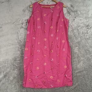 VTG R&K Originals Pink Linen Blend Embroidered Sheath Dress 14W Barbiecore Boho
